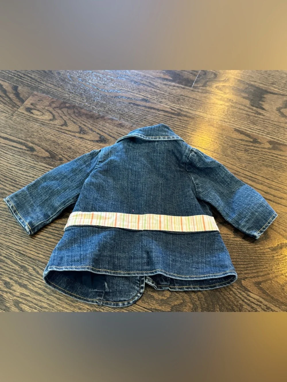 Gymboree Dark Blue Denim Jacket with Embroidered Orange Flowers and Striped Belt